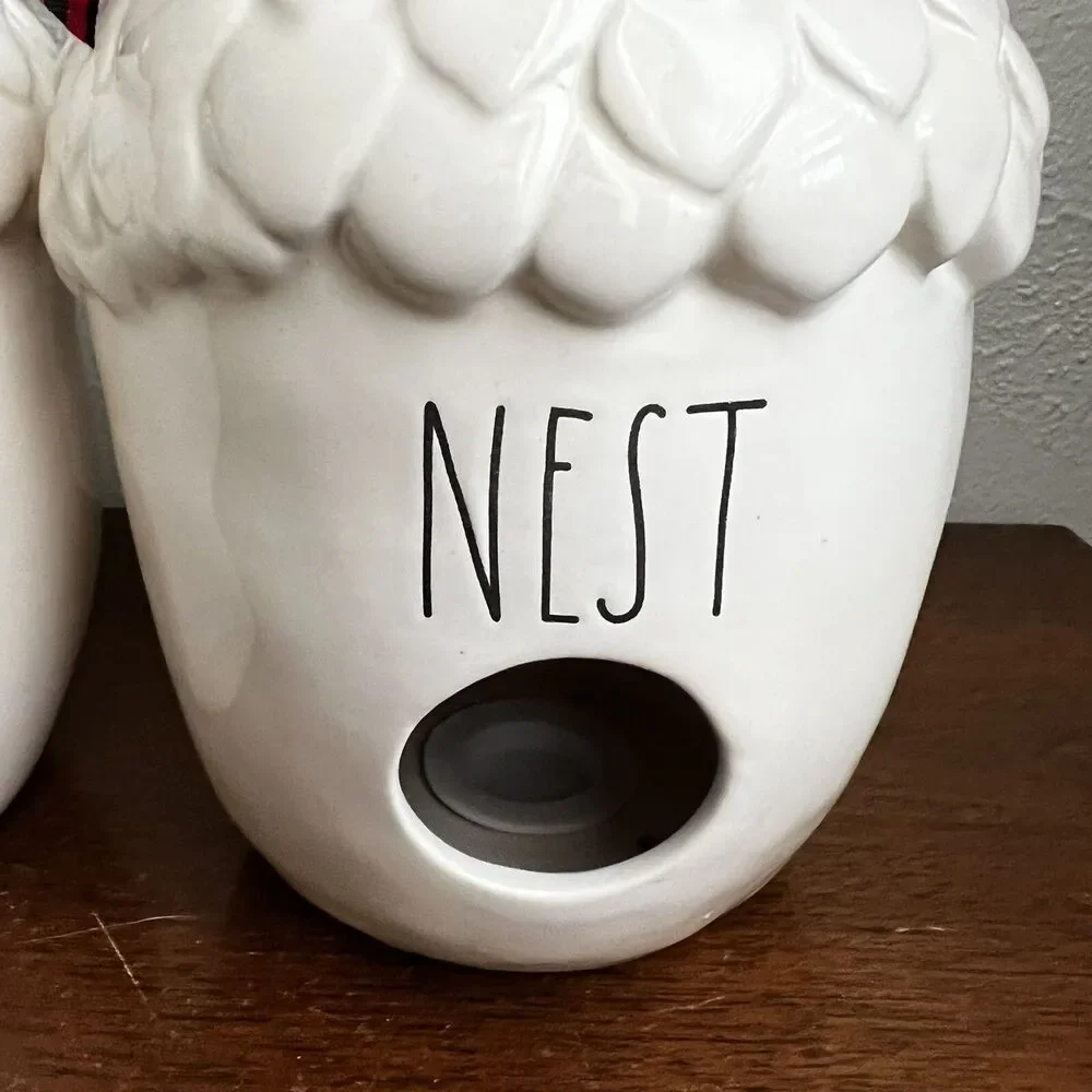 Rae Dunn Lot of 2 Nest Peace Acorn Birdhouses White Christmas Holiday